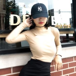 Open Cut-Out Shirt Beige Club Sexy Slim Knit